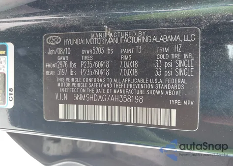 2010 Hyundai Santa Fe Se from USA, damaged, VIN 5NMSHDAG7AH358198